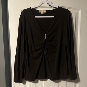 Michael Kors Brown Long Sleeve Top with Zip Detail